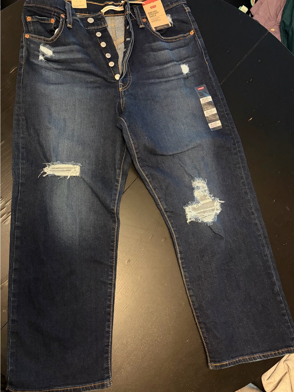Levi's Distressed Button-Fly Ribcage Straight Ankle Jeans- NWT sz 32P (32x27)